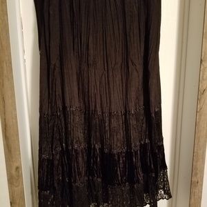 Black crinkle and lace maxi skirt